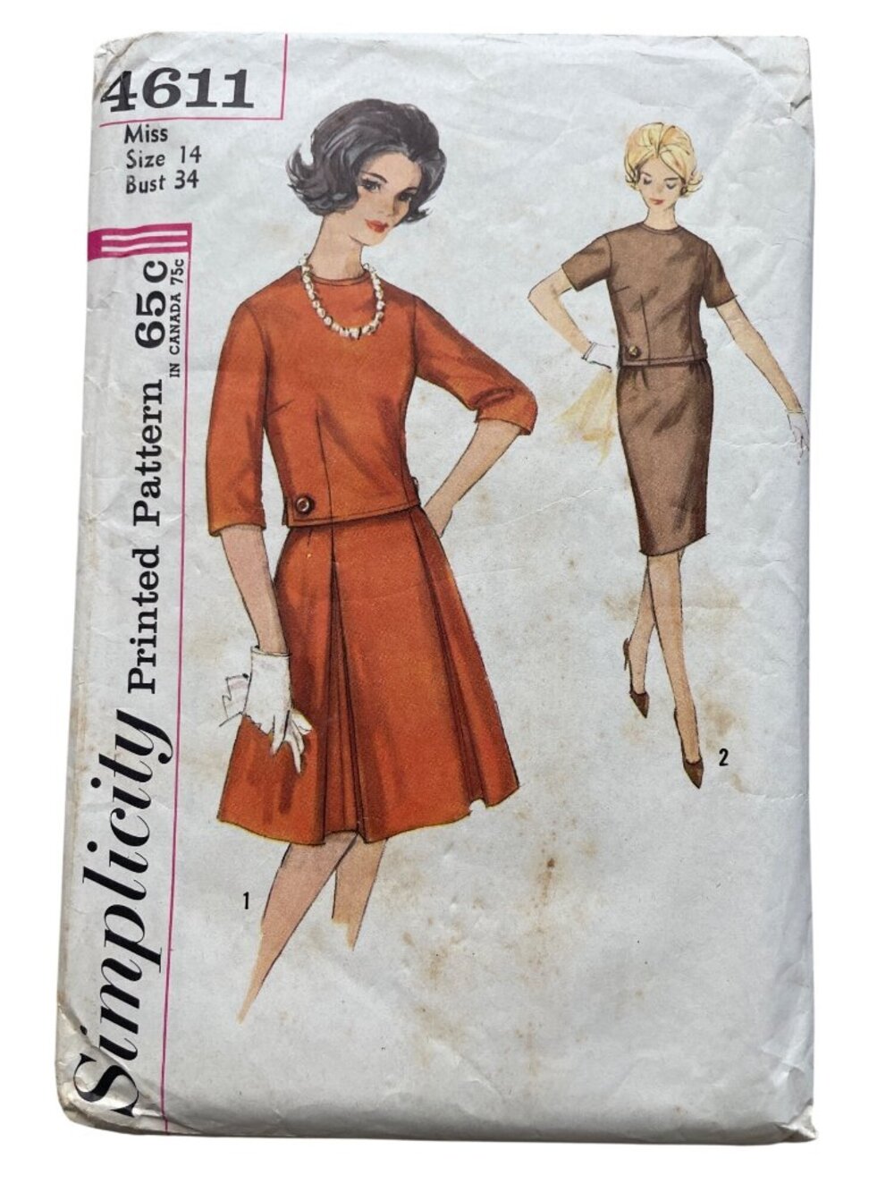 Vintage Simplicity 4611 Sewing Pattern Size 14 Misses 2 Piece Dress 2 Skirt CUT